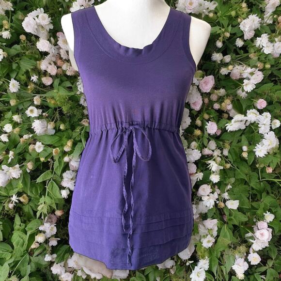 Theory Drawstring Waist Relaxed Layered Tank Top EUC Mixed Media - Picture 1 of 12